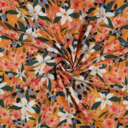 Viskose Popeline Stretch Blumen - orange