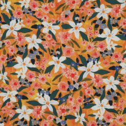 VISCOSE POPLIN STRETCH FLOWERS - ORANGE