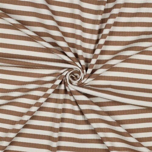 Rippenjersey Gestreift - rehbraun