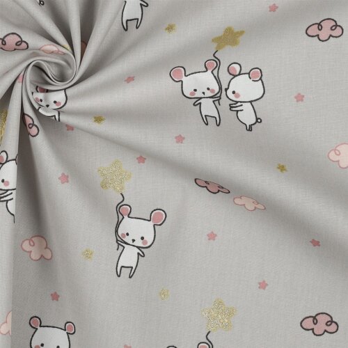 POPLIN GLITTER SWEET MOUSE - GRIS CLAIR