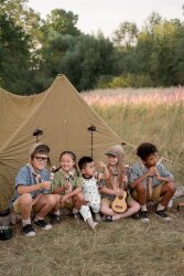 Baumwollpopeline Organic süße Bärenwelt - helltaupe