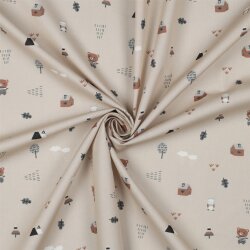 POPELINE FINE GOTS SWEET BEARS - TAUPE