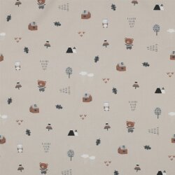 POPELINE FINE GOTS SWEET BEARS - TAUPE