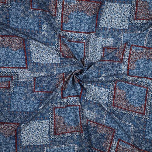 Viskose Popeline Patchwork - indigo