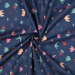 Baumwollpopeline bunte Vögel - dunkelblau