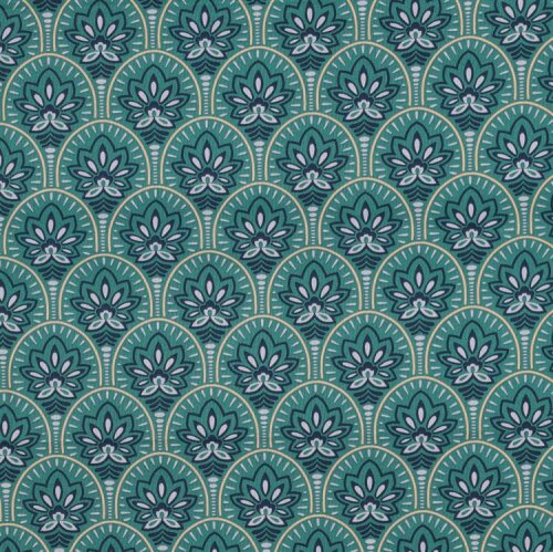 Beschichtete Baumwolle Blumenornamente - atlantikblau