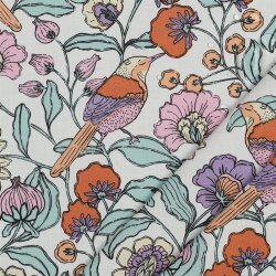 Beschichtete Baumwolle Blumen und Vögel - altweiss