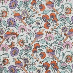Beschichtete Baumwolle Blumen und Vögel - altweiss