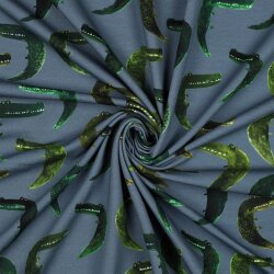 French Terry Digital Krokodil - jeansblau
