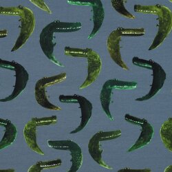 French Terry Digital Krokodil - jeansblau