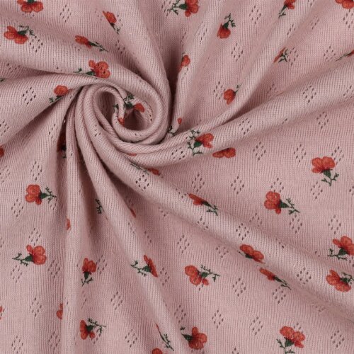 Pizzo in jersey a maglia fine a forma di piccolo fiore - rosa scuro