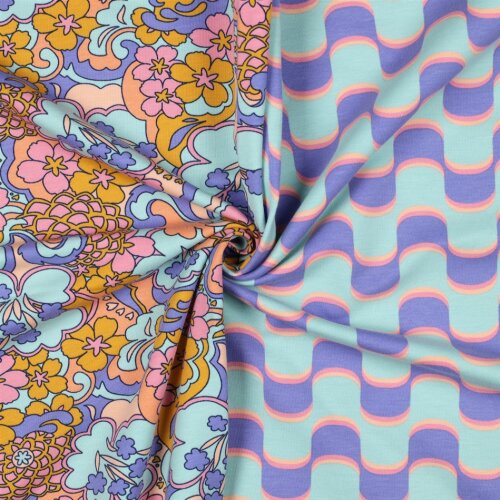 French Terry Blumen - hellblau