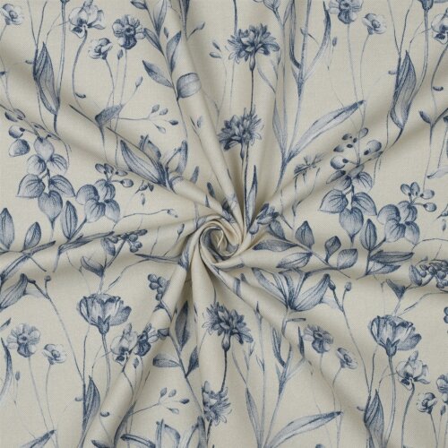 Canvas Digital Blumenzeichnungen - blau/creme