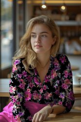 Baumwollstoff SATIN Digital Blumen - schwarz
