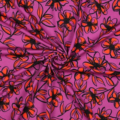 Romanit Jersey "Punta di Roma" Blumen - fuchsia