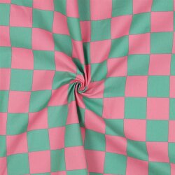 Beschichtete Baumwolle Kariert - grün/rosa
