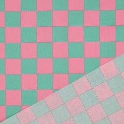 Beschichtete Baumwolle Kariert - grün/rosa