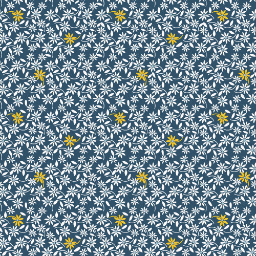 Viskose Popeline gelbe Blumen - dunkel stahlblau
