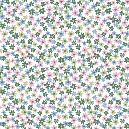 Baumwollpopeline kleine grüne Blumen - altweiss