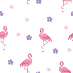 Baumwollpopeline bunte Flamingos - weiss
