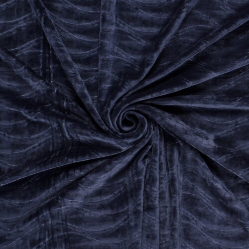 Samt Stretch Uni Wellen - marineblau