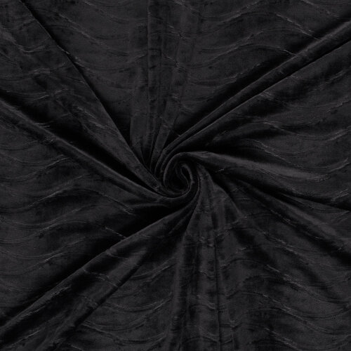 Samt Stretch Uni Wellen - schwarz