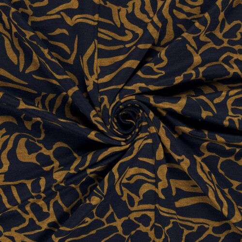 Polyester Viskose wildes Muster - marineblau/ocker
