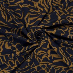 Polyester Viskose wildes Muster - marineblau/ocker