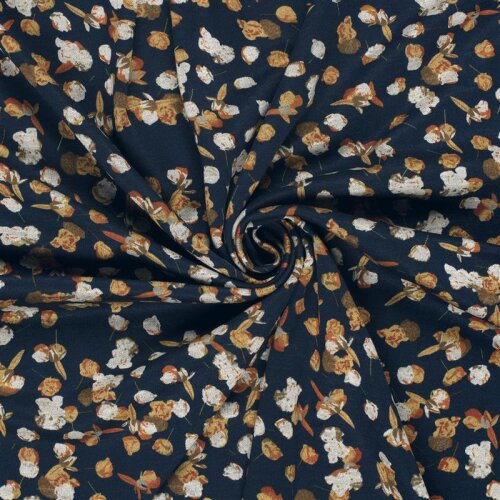 Polyester Viskose kleine Blumentupfen - marineblau