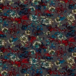 Polyester Viskose abstrakter Blumendruck - stahlgrau