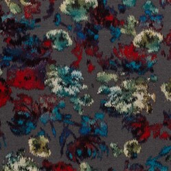 Polyester Viskose abstrakter Blumendruck - stahlgrau