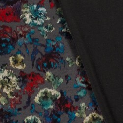Polyester Viskose abstrakter Blumendruck - stahlgrau