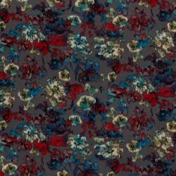 Polyester Viskose Blumendruck - stahlgrau