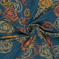 Polyester Viskose Kritzelrosen - stahlblau