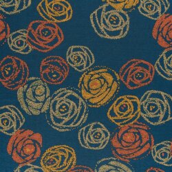 Polyester Viskose Kritzelrosen - stahlblau