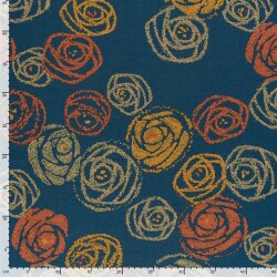 Polyester Viskose Kritzelrosen - stahlblau