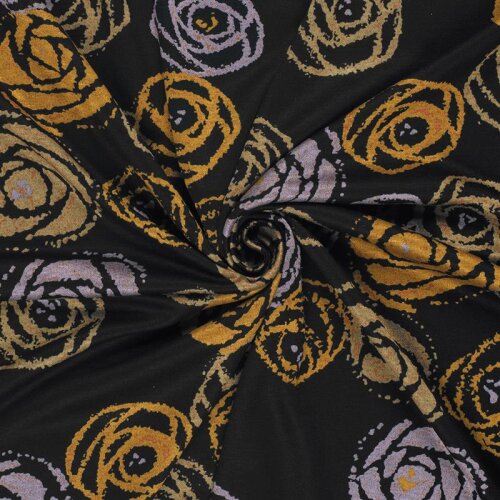 Polyester Viskose Kritzelrosen - schwarz