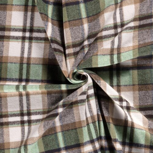 Polyesterstoff Gebürstet Jacquard Karo - creme/grün