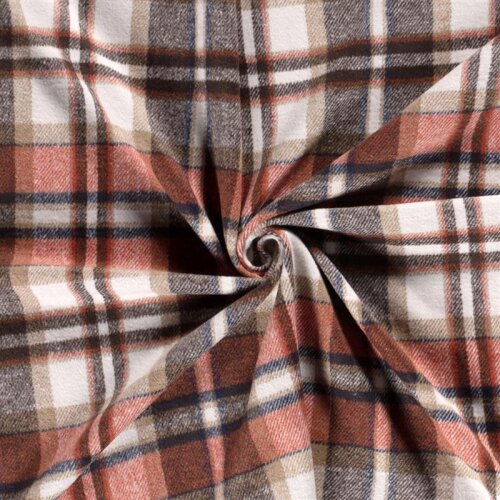 Polyesterstoff Gebürstet Jacquard Karo- creme/ziegelrot