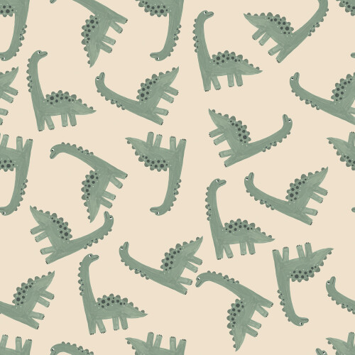 Regenjackenstoff leicht grüne Dinos - hellbeige
