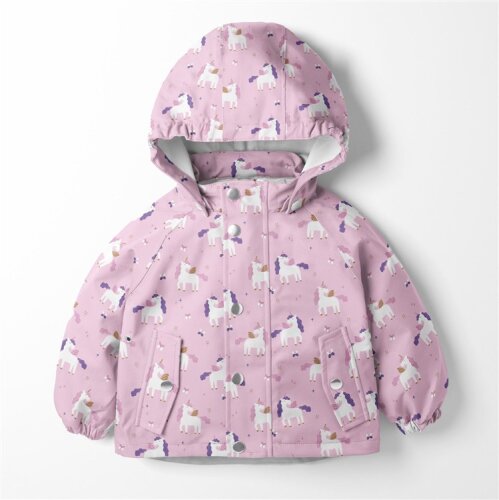 Regenjackenstoff leicht fröhliche Einhörner - hell kaltrosa