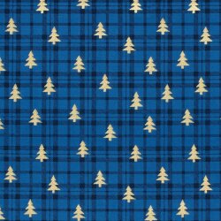 Baumwollpopeline Foliendruck Tannen kariert - dunkelblau
