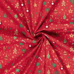 Baumwollpopeline Foliendruck Baumschmuck - rot