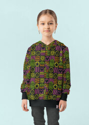 Ganzjahres-Sweat Neon Smiley Patchwork - schwarz