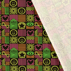 Ganzjahressweat Neon Smiley Patchwork - schwarz