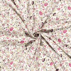 Viskose Popeline Blumenranken - pink/creme