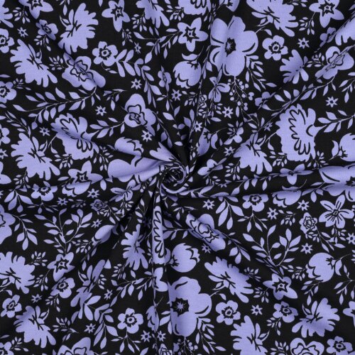 Baumwolljersey Blumen - schwarz