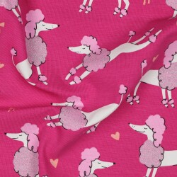 Baumwolljersey Glitzer POODLES - fuchsia