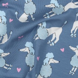 Baumwolljersey Glitzer POODLES - jeansblau