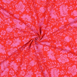 Baumwolljersey Blumen - rot